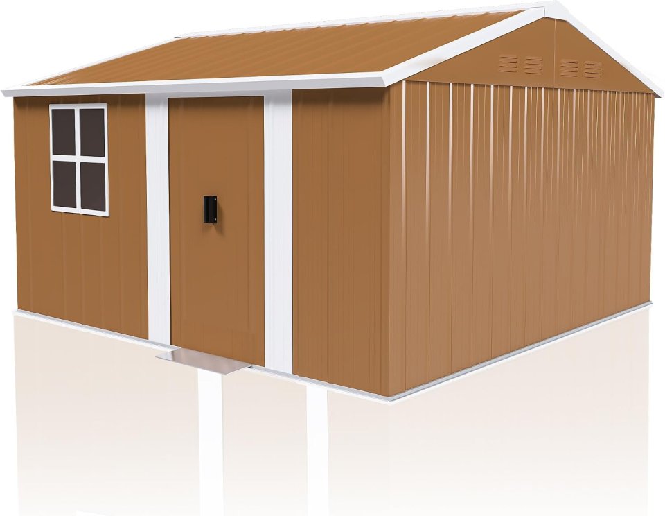 Premium 12 ft x 10 ft Metal Storage Shed with Windows, Flower Rack, and Lockable Door