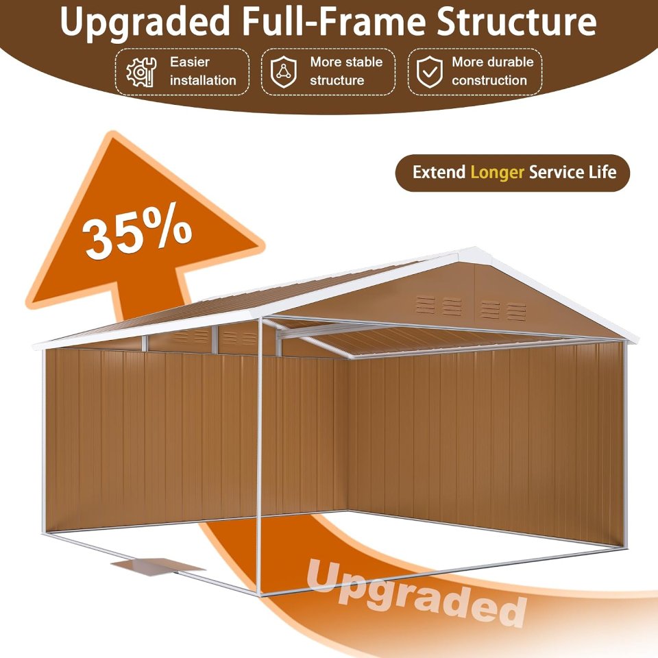 Premium 12 ft x 10 ft Metal Storage Shed with Windows, Flower Rack, and Lockable Door
