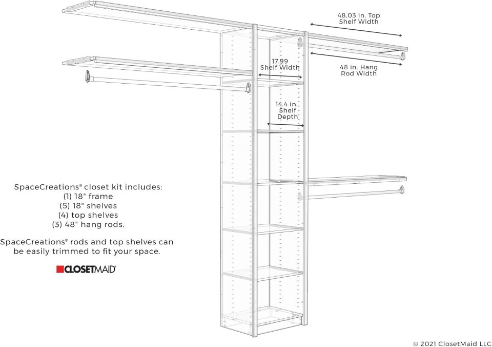 Kit de Organizador de Closet de Madera ClosetMaid SpaceCreations 44"–115" en Blanco Brillante
